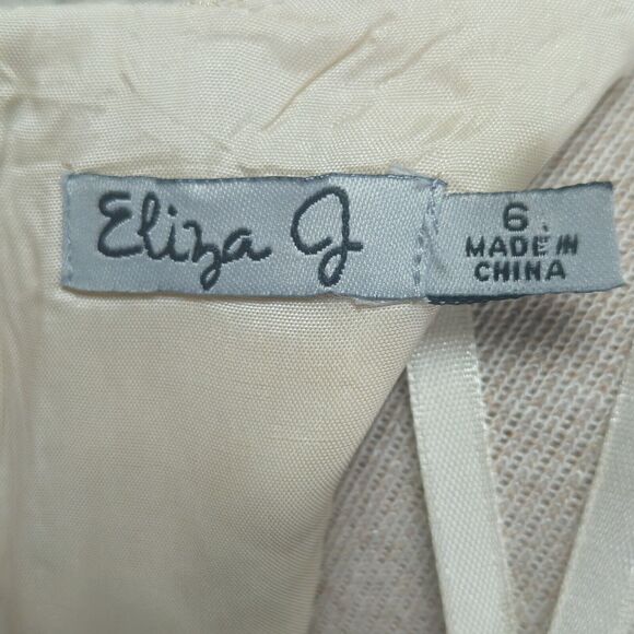 Eliza J Women's Fit & Flare Dress Jacquard Metallic Gold ivory Size 6 - Picture 10 of 13